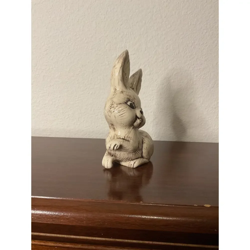 Vintage hand painted ceramic Easter bunny decor creepy funny